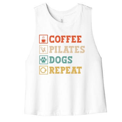 Funny Pilates Coffee Pilates Dogs Repeat Pilates Lover Gift Women's Racerback Cropped Tank