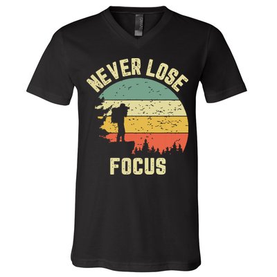 Funny Photographer Camera Never Lose Focus Photography V-Neck T-Shirt
