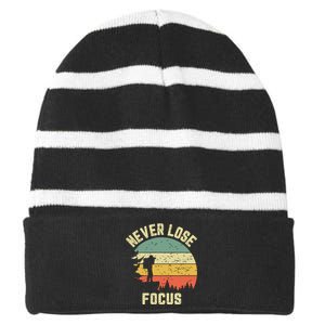 Funny Photographer Camera Never Lose Focus Photography Striped Beanie with Solid Band