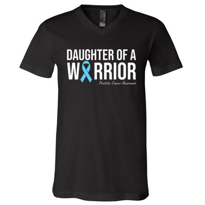 Family Prostate Cancer Awareness Light Blue Daughter Warrior V-Neck T-Shirt