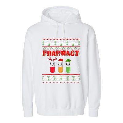 Funny Pharmacy Crew Funny Pills Merry Christmas Ugly Sweater Cute Gift Garment-Dyed Fleece Hoodie