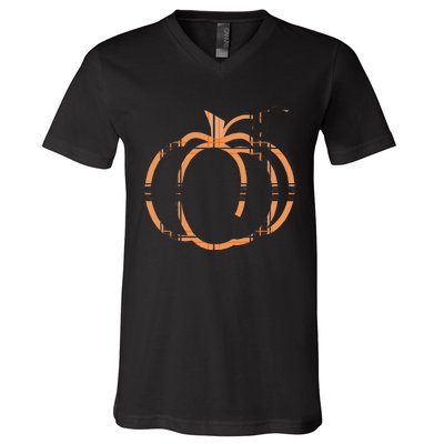 Fall Pumpkin Cute Thanksgiving Autumn Buffalo Plaid Pumpkin V-Neck T-Shirt