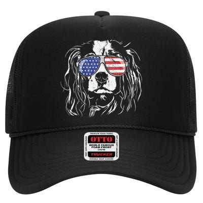 Funny Proud Cavalier King Charles Spaniel Patriotic Dog High Crown Mesh Back Trucker Hat