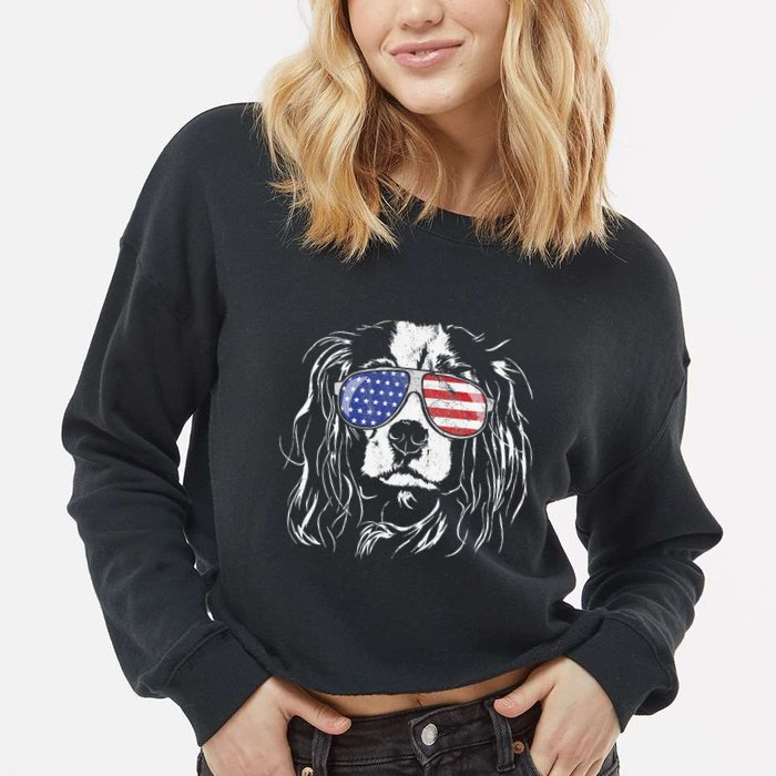 Funny Proud Cavalier King Charles Spaniel Patriotic Dog Cropped Pullover Crew