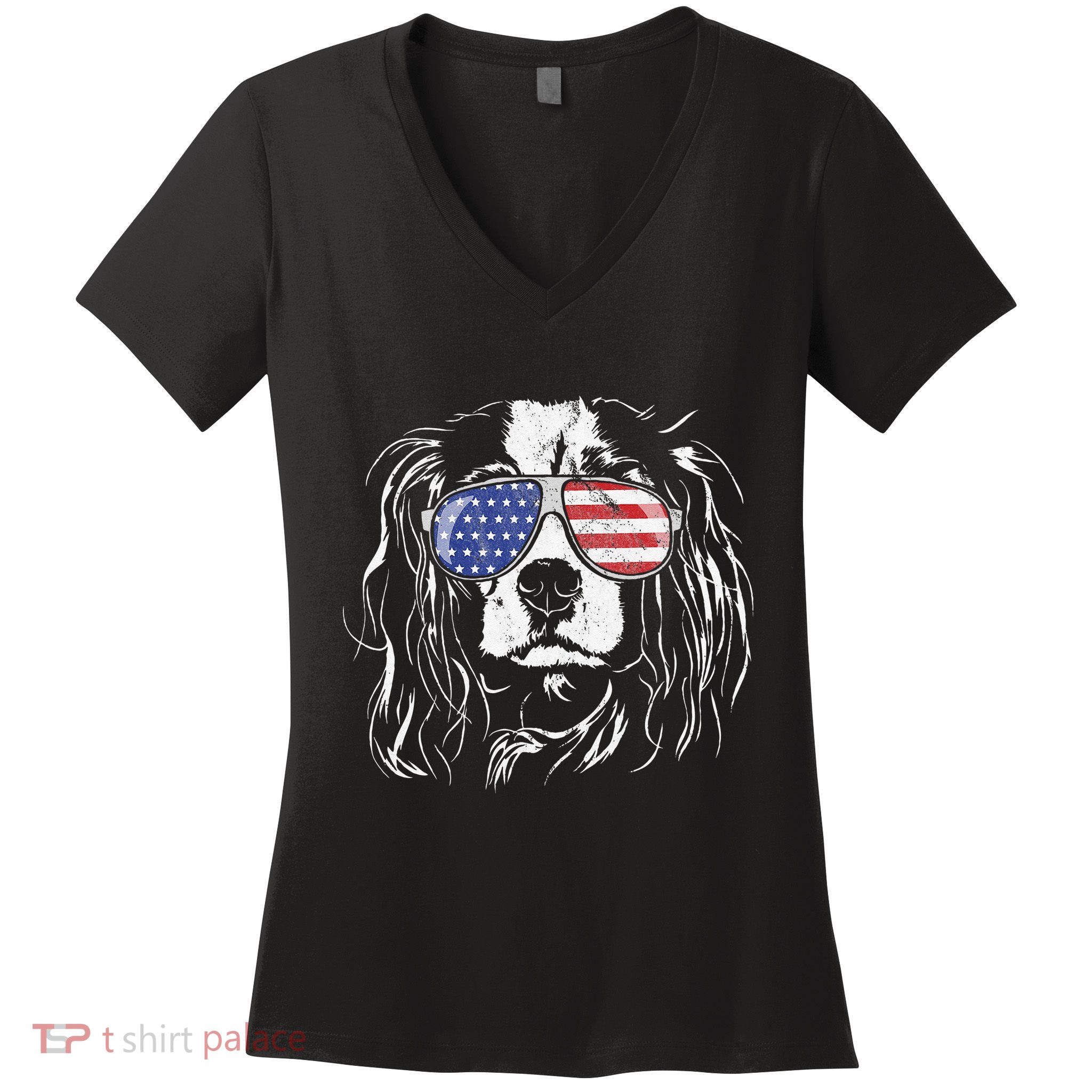 Funny Proud Cavalier King Charles Spaniel Patriotic Dog Women's V-Neck T-Shirt