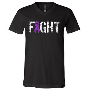 Fight Pancreatic Cancer Military Style Awareness Ribbon V-Neck T-Shirt