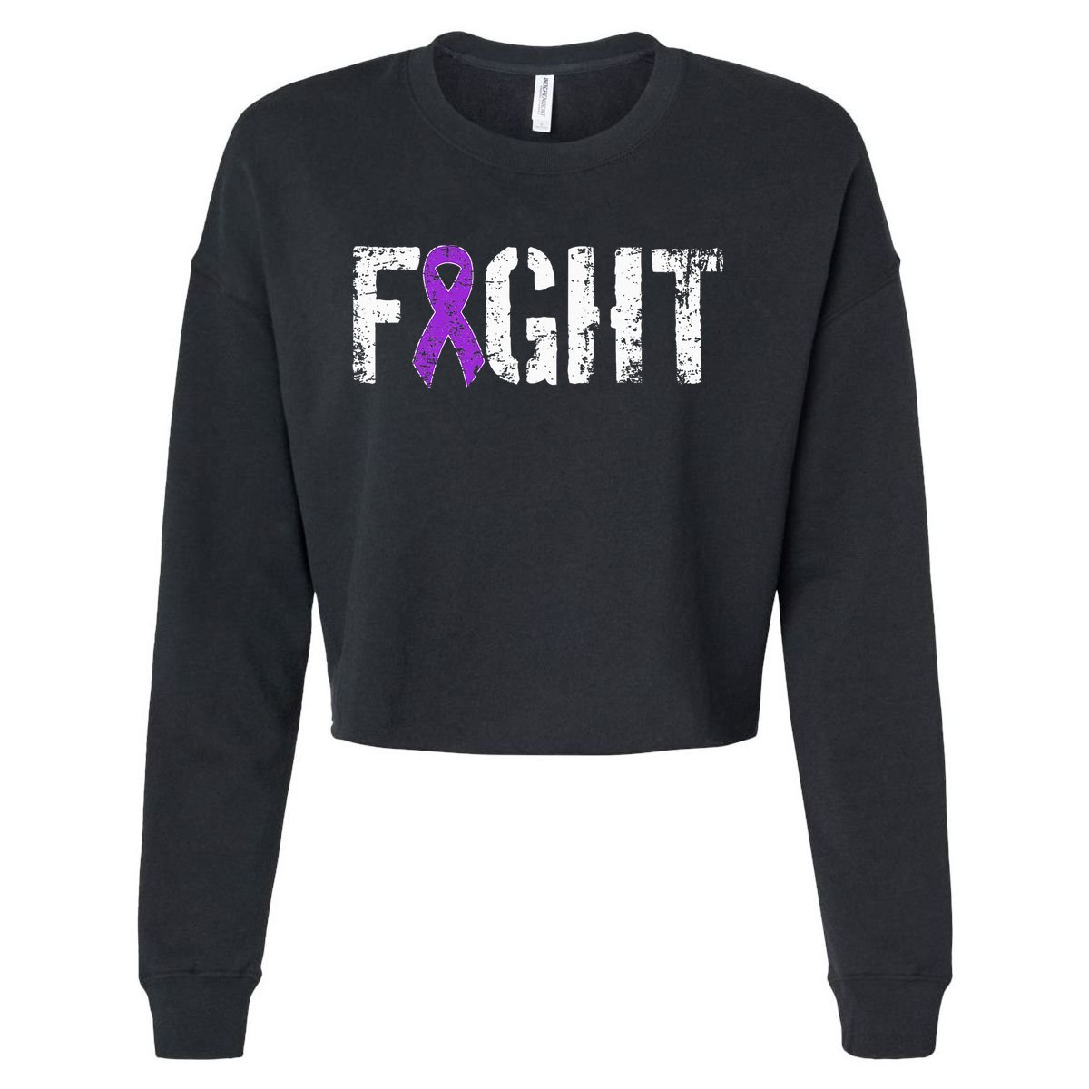 Fight Pancreatic Cancer Military Style Awareness Ribbon Cropped Pullover Crew