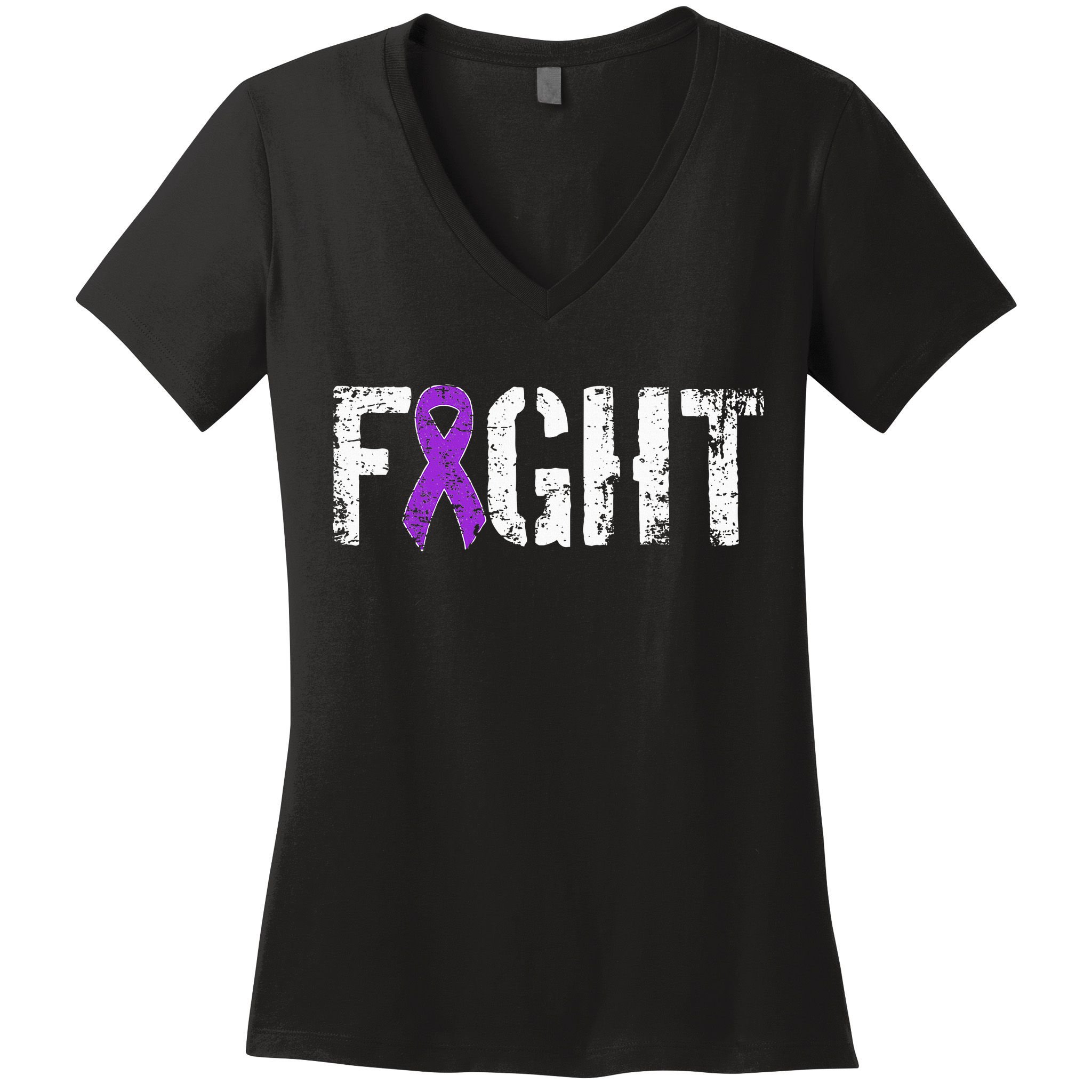Fight Pancreatic Cancer Military Style Awareness Ribbon Women's V-Neck T-Shirt