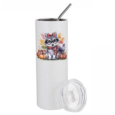 Fall Pumpkin Cute Wolf Fall Autumn Thanksgiving Stainless Steel Tumbler