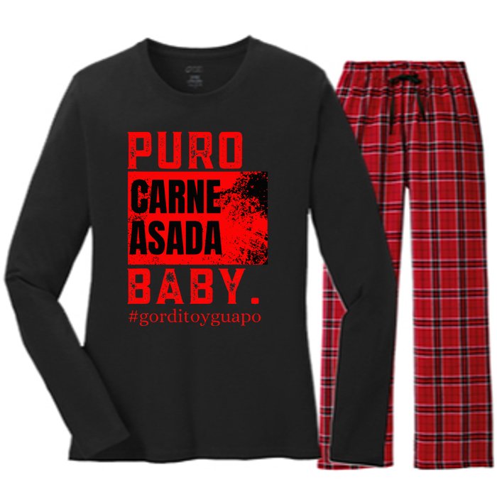 Funny Puro Carne Asada Baby Gorditoyguapo Women's Long Sleeve Flannel Pajama Set 