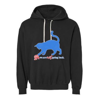 Funny Political Cat Pushing Republican Elephant Garment-Dyed Fleece Hoodie