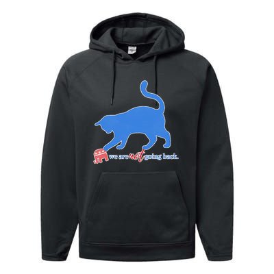 Funny Political Cat Pushing Republican Elephant Performance Fleece Hoodie