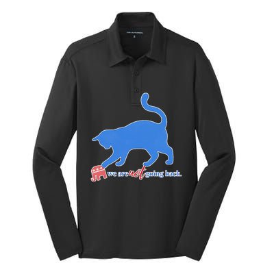 Funny Political Cat Pushing Republican Elephant Silk Touch Performance Long Sleeve Polo