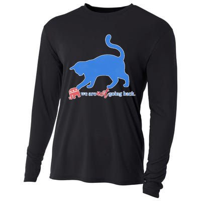 Funny Political Cat Pushing Republican Elephant Cooling Performance Long Sleeve Crew