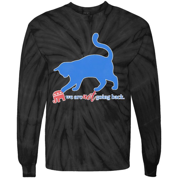 Funny Political Cat Pushing Republican Elephant Tie-Dye Long Sleeve Shirt