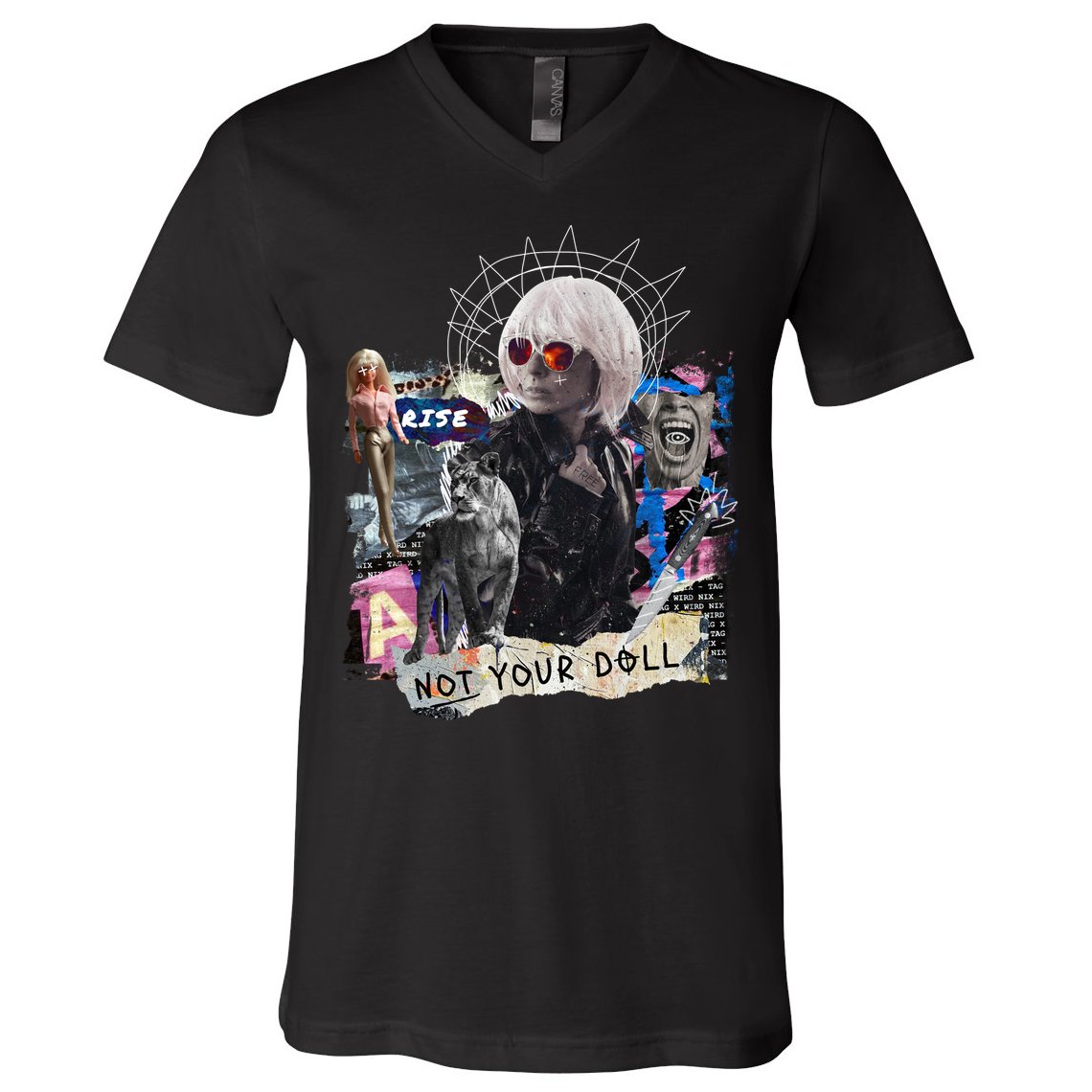 Feminist Punk Collage Not Your Doll V-Neck T-Shirt