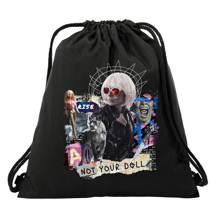 Feminist Punk Collage Not Your Doll Drawstring Bag