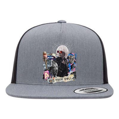 Feminist Punk Collage Not Your Doll Flat Bill Trucker Hat