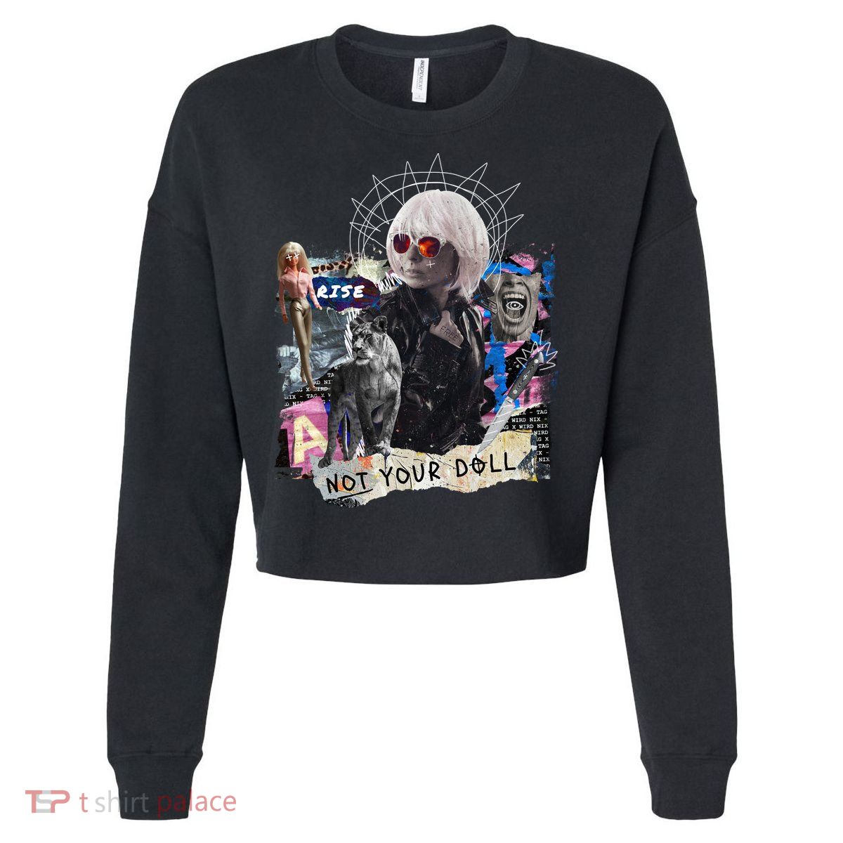 Feminist Punk Collage Not Your Doll Cropped Pullover Crew
