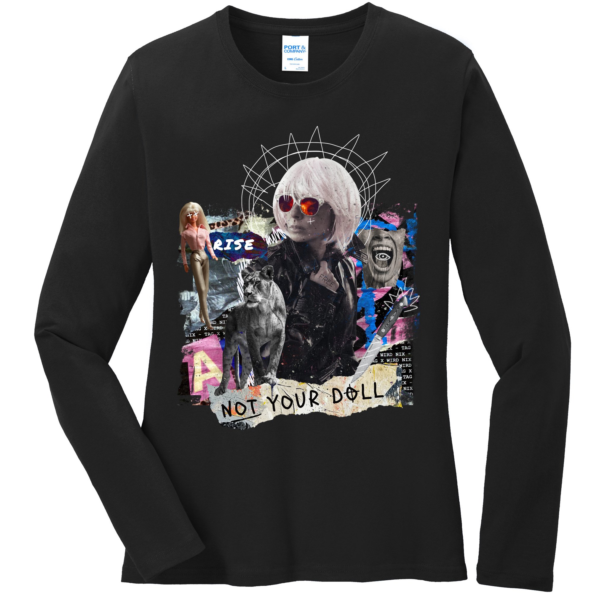 Feminist Punk Collage Not Your Doll Ladies Long Sleeve Shirt