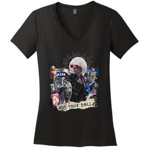 Feminist Punk Collage Not Your Doll Women's V-Neck T-Shirt