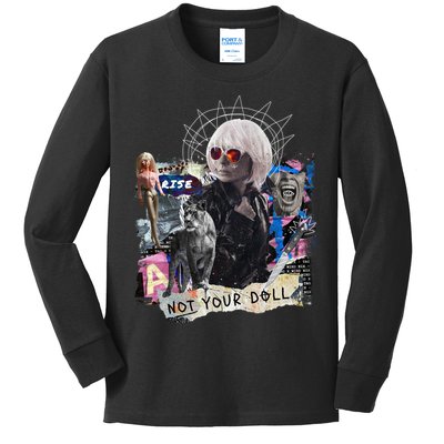 Feminist Punk Collage Not Your Doll Kids Long Sleeve Shirt
