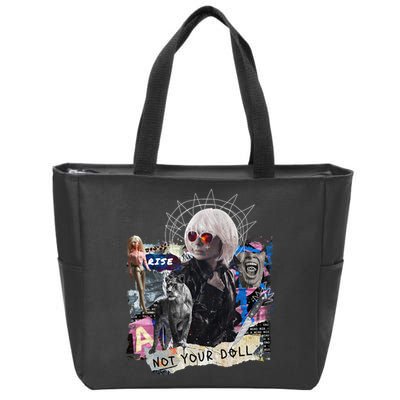 Feminist Punk Collage Not Your Doll Zip Tote Bag