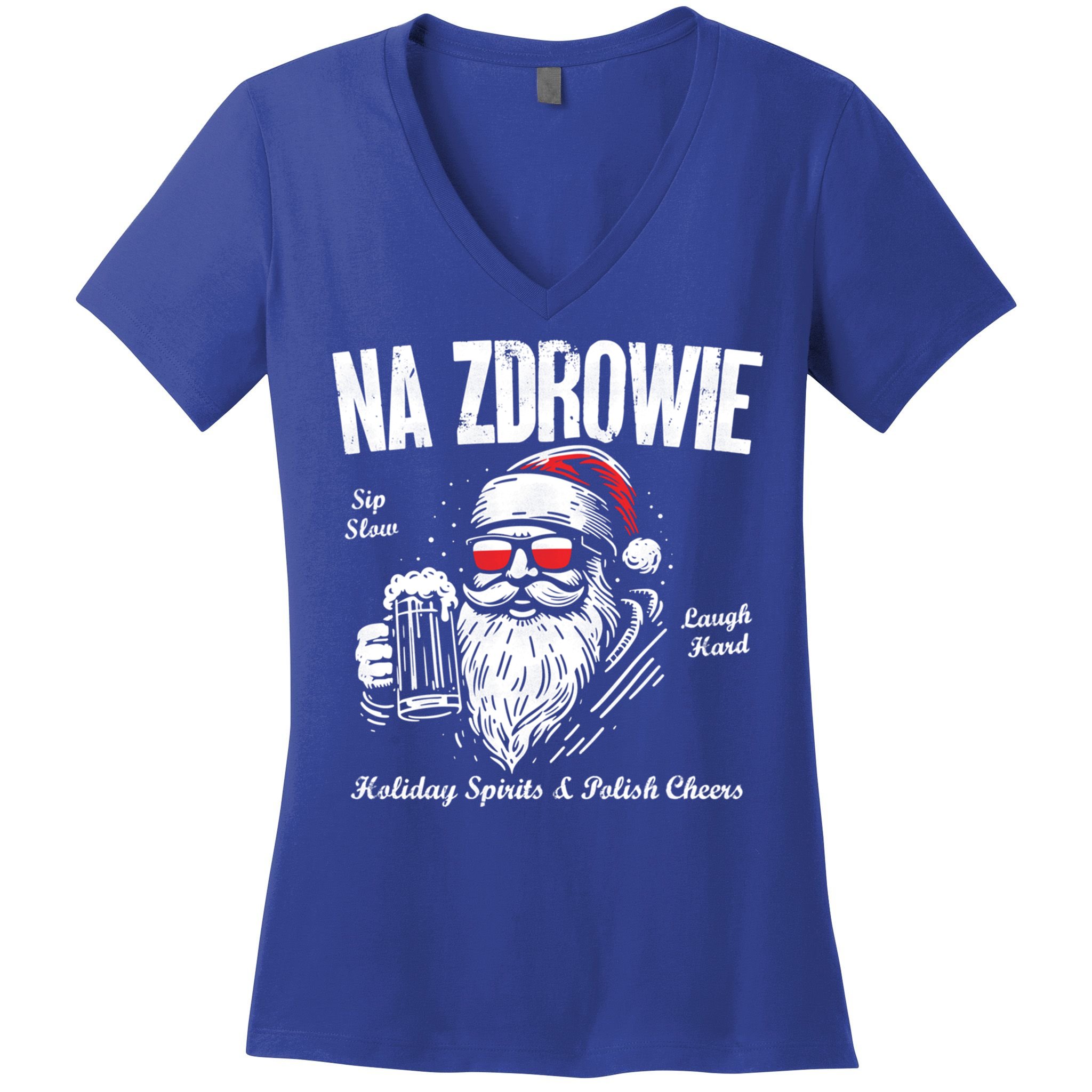 Funny Polish Christmas Santa Cool Na Zdrowie Poland Beer Meaningful Gift Women's V-Neck T-Shirt