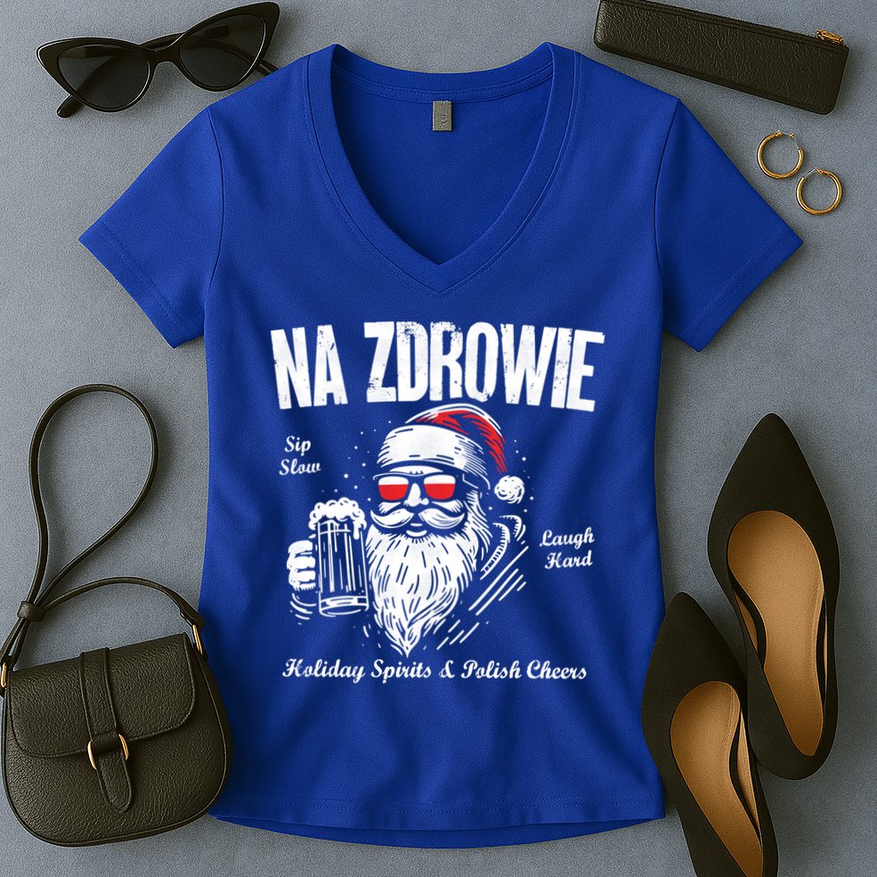 Funny Polish Christmas Santa Cool Na Zdrowie Poland Beer Meaningful Gift Women's V-Neck T-Shirt