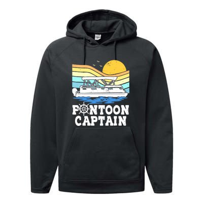 Funny Pontoon Captain Vintage Pontoon Boat Performance Fleece Hoodie