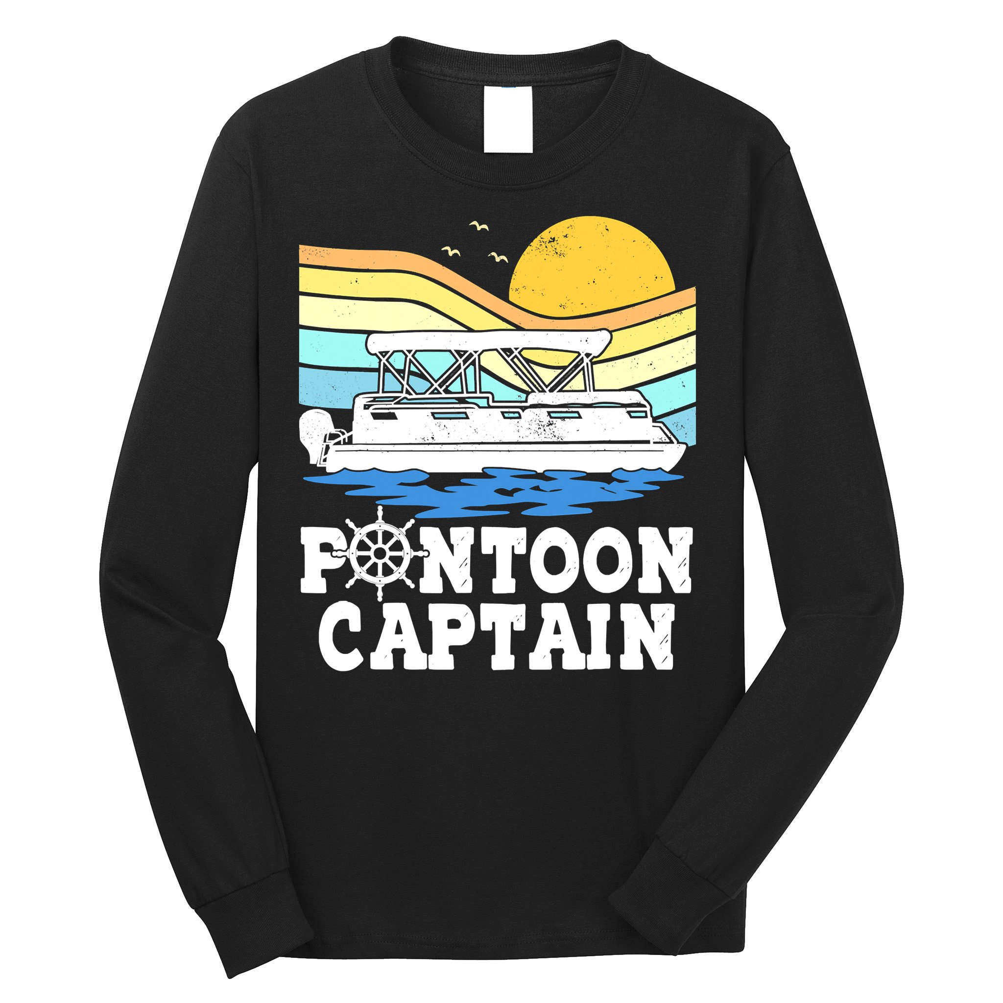 Funny Pontoon Captain Vintage Pontoon Boat Long Sleeve Shirt