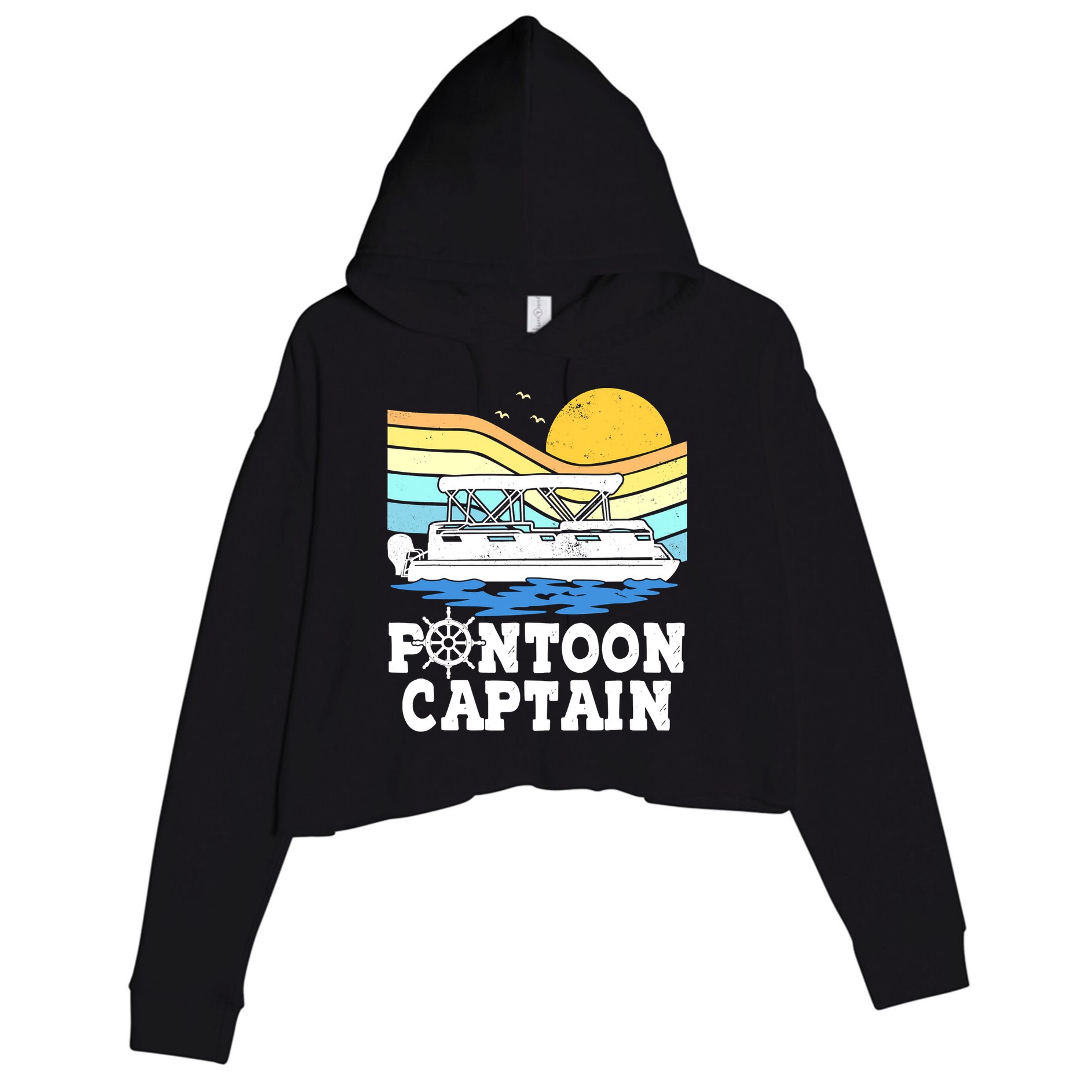 Funny Pontoon Captain Vintage Pontoon Boat Crop Fleece Hoodie