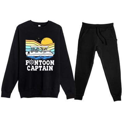 Funny Pontoon Captain Vintage Pontoon Boat Premium Crewneck Sweatsuit Set