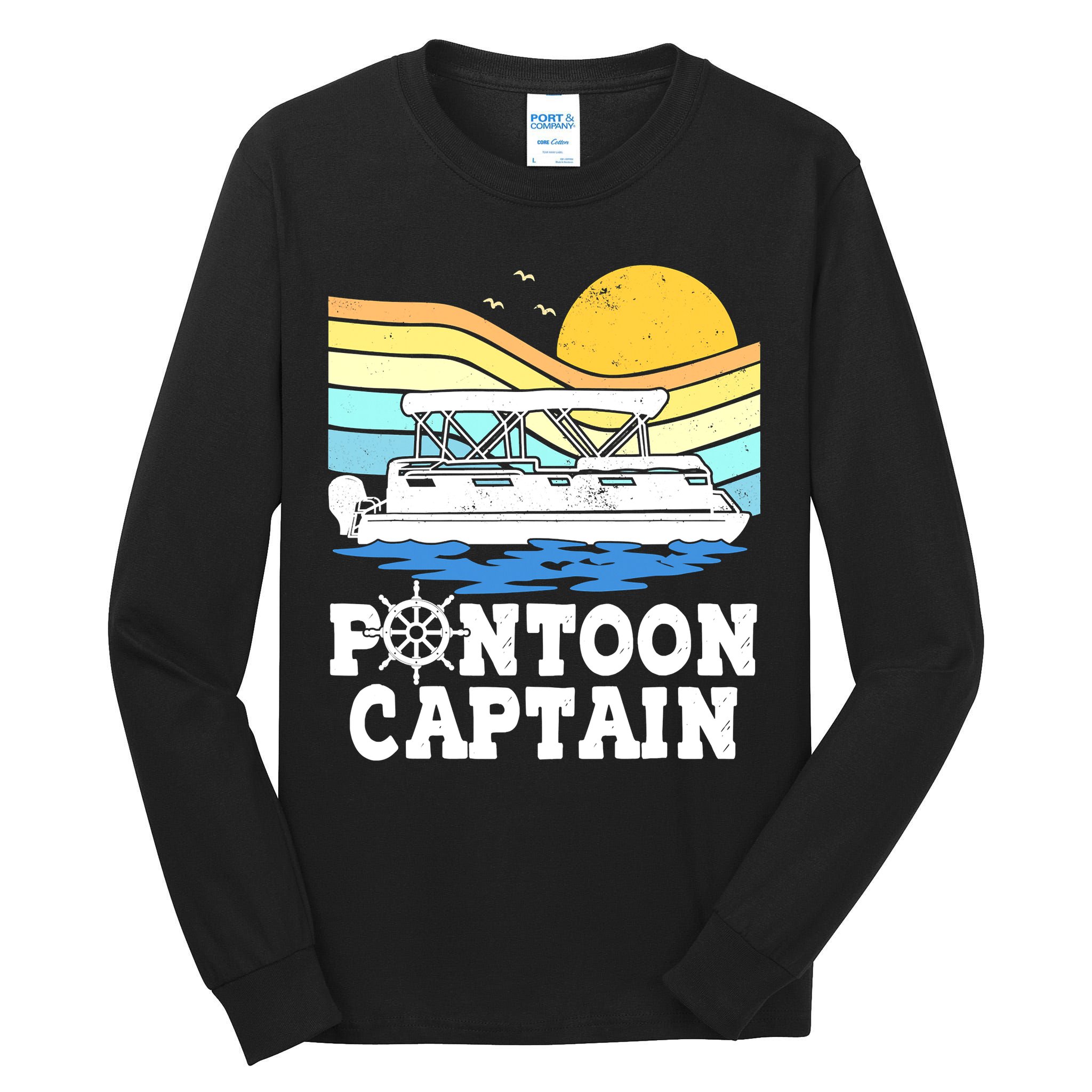 Funny Pontoon Captain Vintage Pontoon Boat Tall Long Sleeve T-Shirt