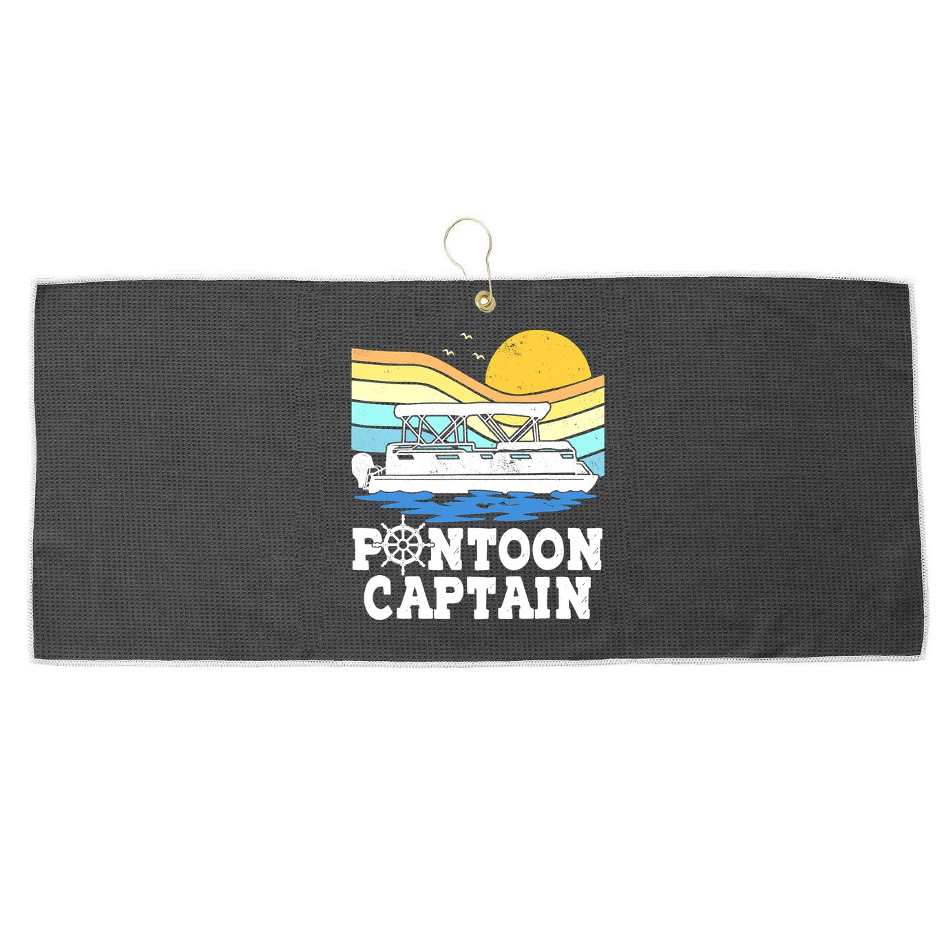Funny Pontoon Captain Vintage Pontoon Boat Large Microfiber Waffle Golf Towel