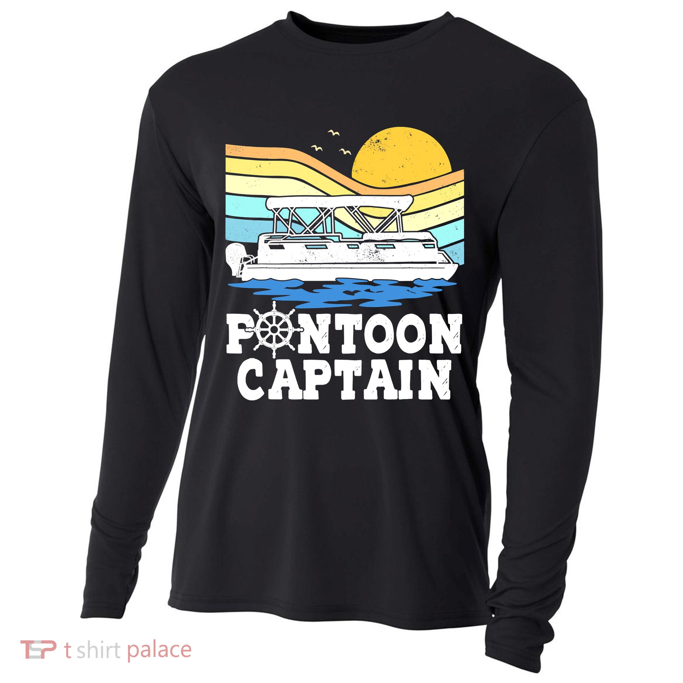 Funny Pontoon Captain Vintage Pontoon Boat Cooling Performance Long Sleeve Crew