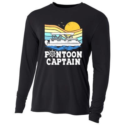 Funny Pontoon Captain Vintage Pontoon Boat Cooling Performance Long Sleeve Crew