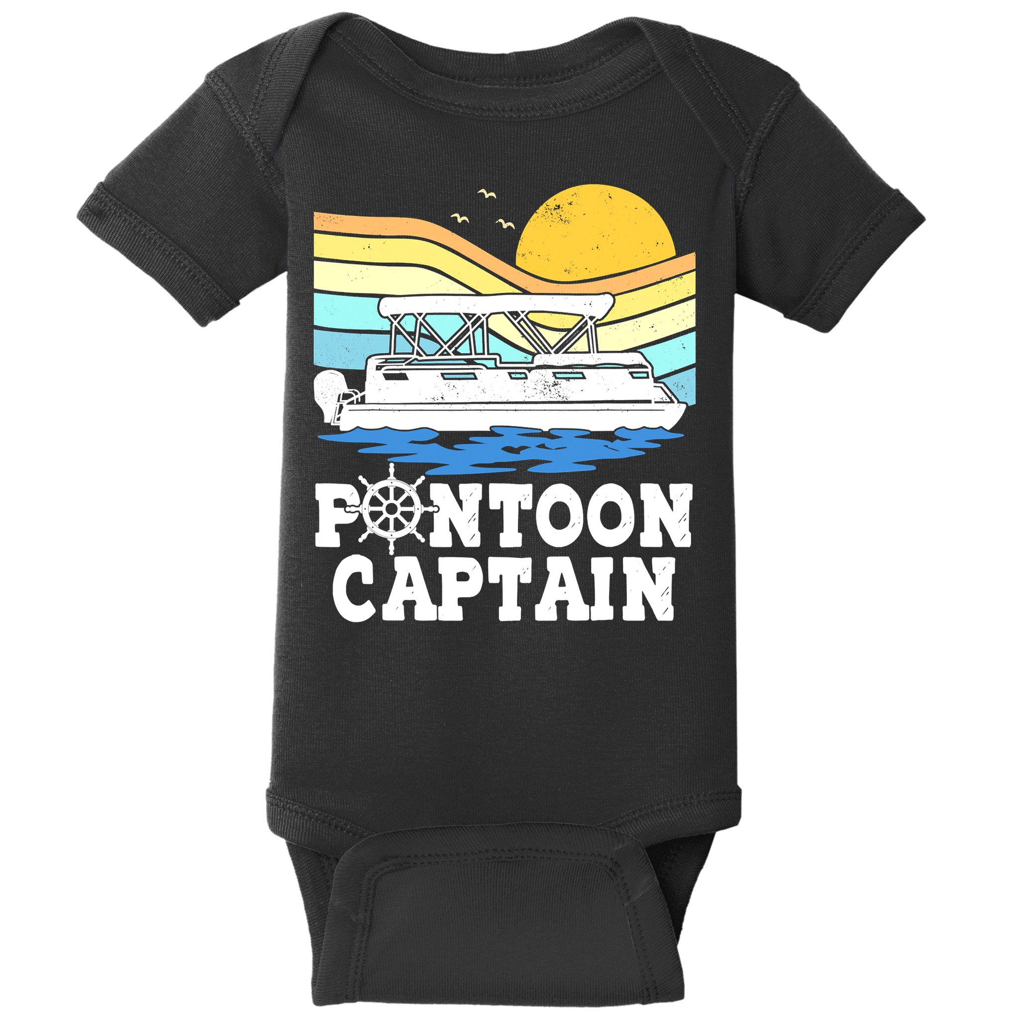 Funny Pontoon Captain Vintage Pontoon Boat Baby Bodysuit