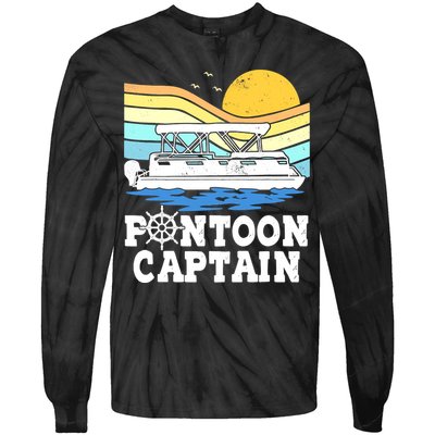 Funny Pontoon Captain Vintage Pontoon Boat Tie-Dye Long Sleeve Shirt