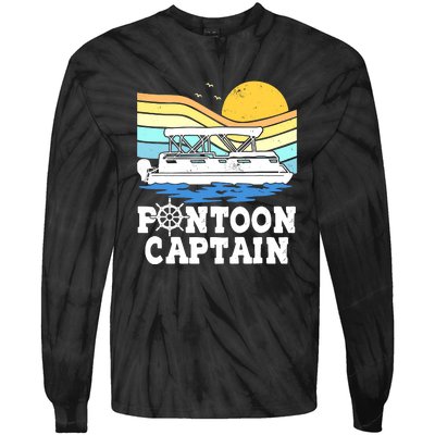 Funny Pontoon Captain Vintage Pontoon Boat Tie-Dye Long Sleeve Shirt