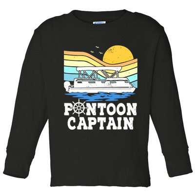 Funny Pontoon Captain Vintage Pontoon Boat Toddler Long Sleeve Shirt