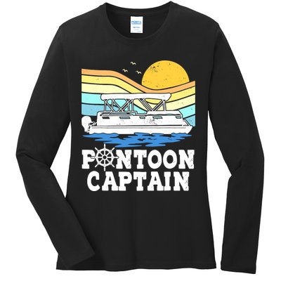 Funny Pontoon Captain Vintage Pontoon Boat Ladies Long Sleeve Shirt