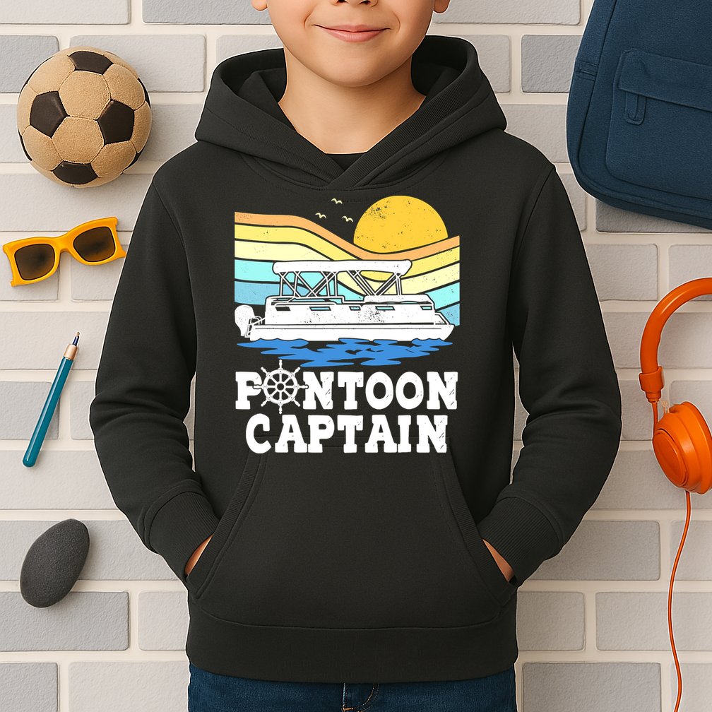 Funny Pontoon Captain Vintage Pontoon Boat Kids Hoodie