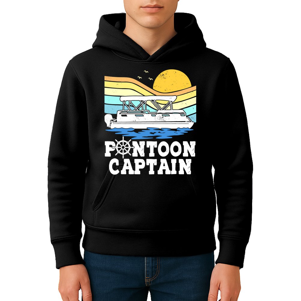 Funny Pontoon Captain Vintage Pontoon Boat Kids Hoodie
