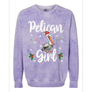 Funny Pelican Christmas Santa Hat Lights Snowflakes Gift Colorblast Crewneck Sweatshirt