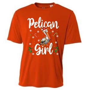 Funny Pelican Christmas Santa Hat Lights Snowflakes Gift Cooling Performance Crew T-Shirt