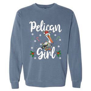 Funny Pelican Christmas Santa Hat Lights Snowflakes Gift Garment-Dyed Sweatshirt