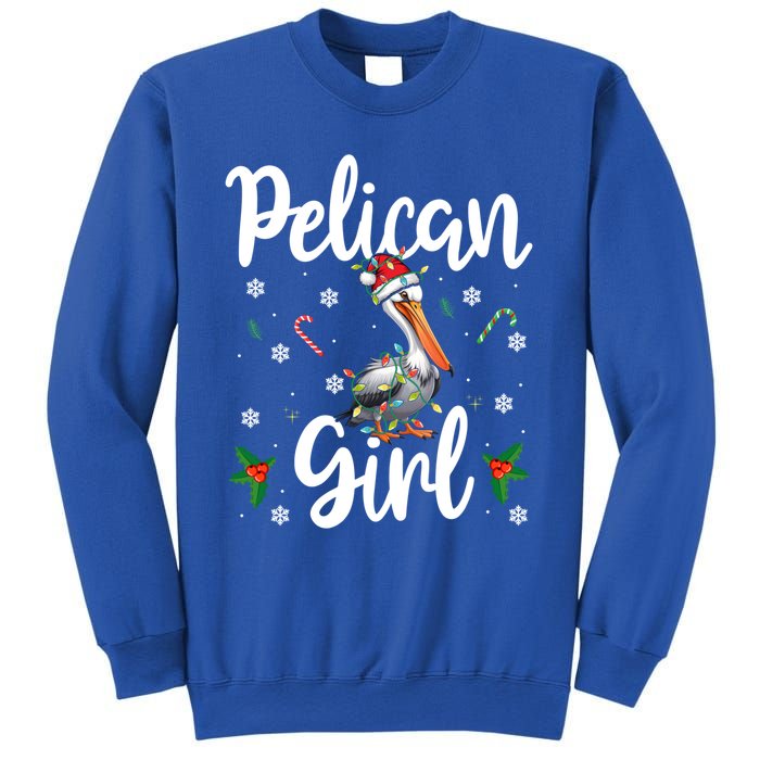 Funny Pelican Christmas Santa Hat Lights Snowflakes Gift Sweatshirt