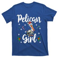 Funny Pelican Christmas Santa Hat Lights Snowflakes Gift T-Shirt