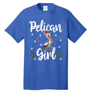 Funny Pelican Christmas Santa Hat Lights Snowflakes Gift Tall T-Shirt